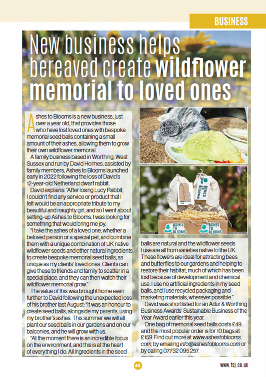 “New business helps bereaved create wildflower memorial to loved ones” - Funeral Service Journal, June 2023